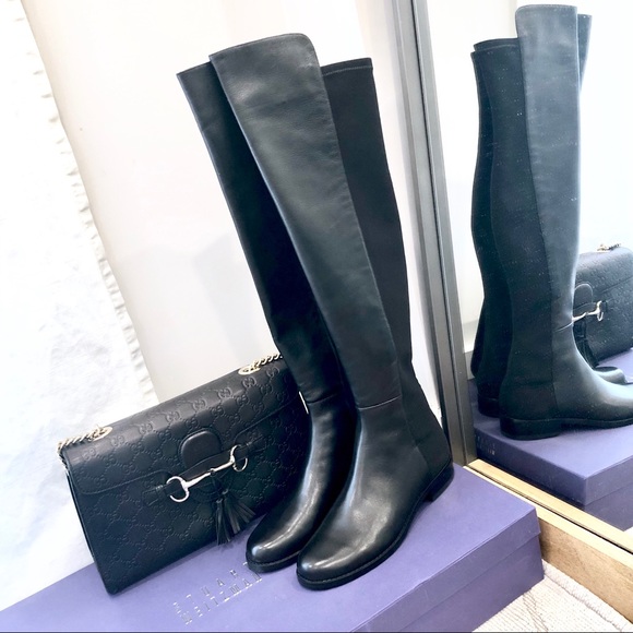 Stuart Weitzman 50/50 Black Napa Leather Boots 5 - Picture 3 of 8